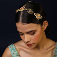 Gold Plated Sheesh Phool With Kundan Work And Minakari Detailing In Pink And Blue Hue