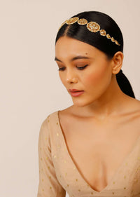 Gold Plated Sheeshphool With Floral Polki Edged In Moti Beads