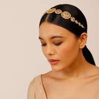 Gold Plated Sheeshphool With Floral Polki Edged In Moti Beads