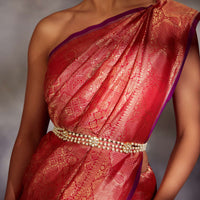 Gold Plated Silver Alloy Kundan Floral Waist Belt With Pearls