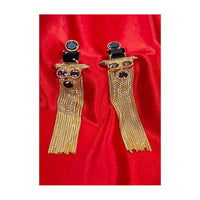 Gold plated sleek tassel earring adorn with black and amethyst semi precious stone only on kalki