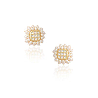 Gold Plated Stud Earrings With Kundan Centre And Pearls On The Edges By Aster