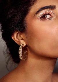 Gold Plated Victorian Polki Hoops With Faux Diamonds In Silver Alloy