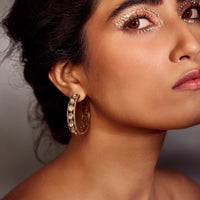 Gold Plated Victorian Polki Hoops With Faux Diamonds In Silver Alloy