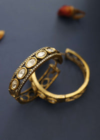 Gold Plated Victorian Polki Hoops With Faux Diamonds In Silver Alloy