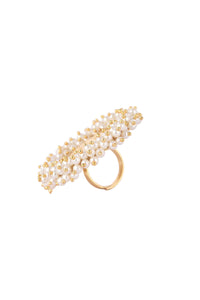 Gold Polish Ring Studded With Small Pearls In Mix Metal