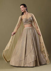 Gold Pre Pleated Lehenga With Dupatta