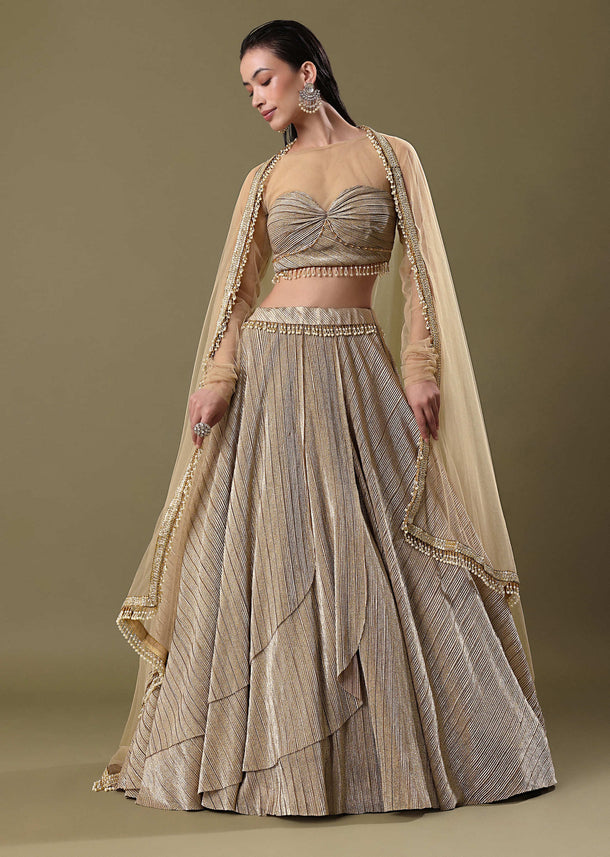 Gold Pre Pleated Lehenga With Dupatta