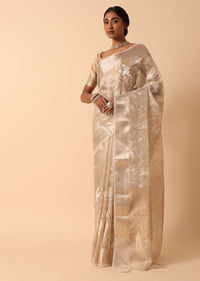 Gold Raw Silk Saree With Unstitched Blouse Fabric