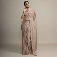 Gold Saree In Chinon Chiffon With Badla Embroidered Geometric Buttis And Chevron Border Online - Kalki Fashion