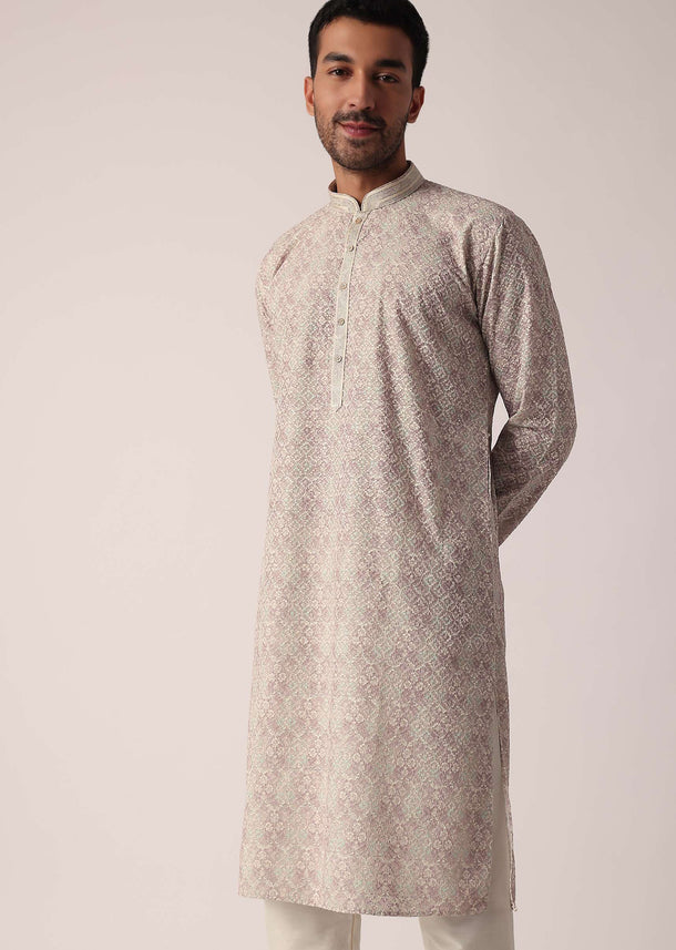 Gold Sequins Print Kurta Set For Men