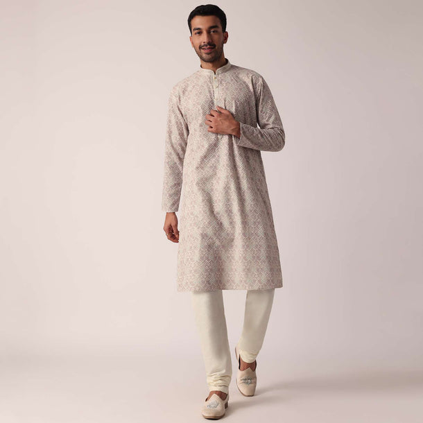 Gold Sequins Print Kurta Set For Men