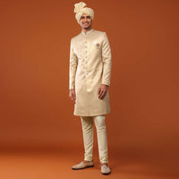 Gold Sherwani Set In Foil With Handwork On The Collar