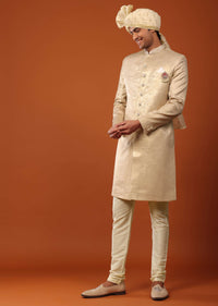 Gold Sherwani Set In Foil With Handwork On The Collar