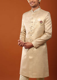 Gold Sherwani Set In Foil With Handwork On The Collar