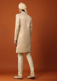 Gold Sherwani Set In Foil With Handwork On The Collar