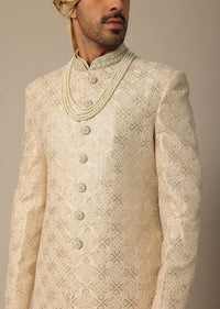 Gold Sherwani Set In Silk With Embroidered Detail