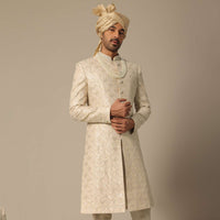 Gold Sherwani Set In Silk With Embroidered Detail