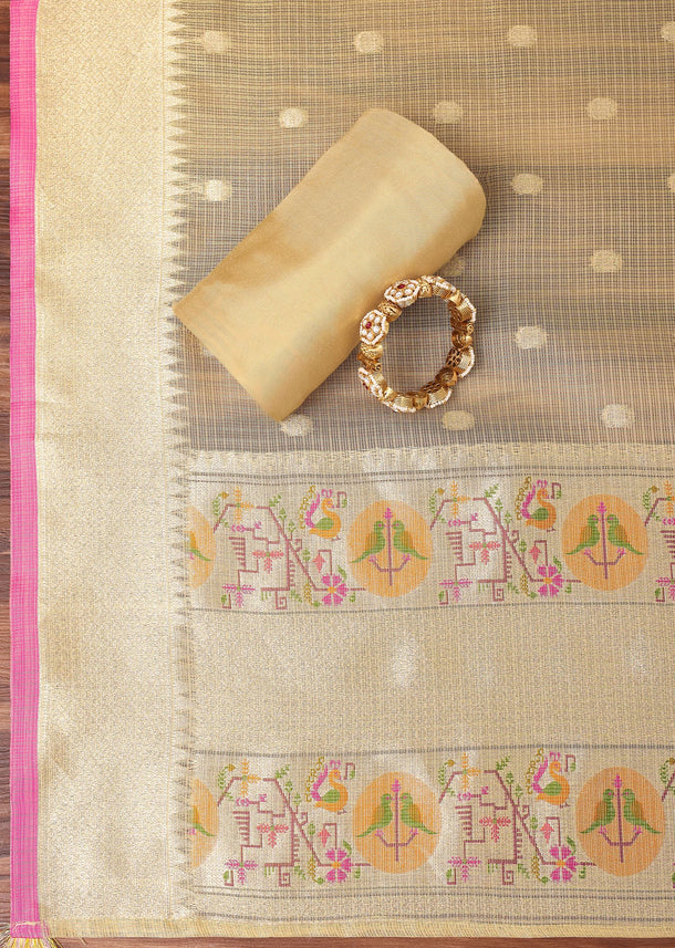 Gold Silk Paithani Woven Dress Material