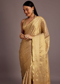 Gold Silk Saree With Jaal Work