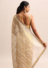 Gold Silk Saree With Zari Woven Border And Zari Frill With Unstitched Blouse