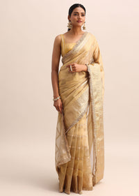 Gold Silk Saree With Zari Woven Border And Zari Frill With Unstitched Blouse