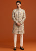 Gold Silk Sherwani Set Hand Embroidered Motifs