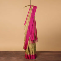 Gold South Silk Saree With Contrast Pallu And Unstitched Blouse Piece