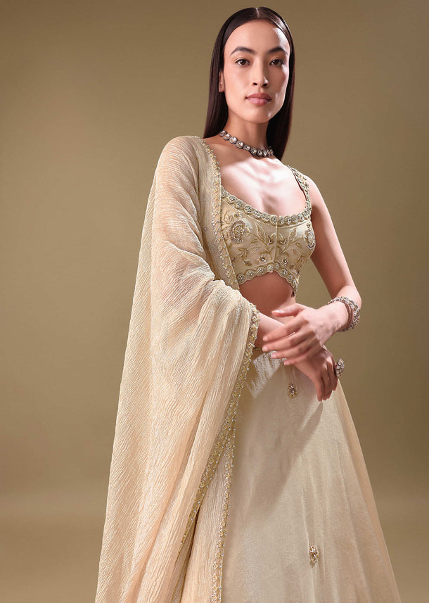 Gold Tissue Lehenga With Hand Embroidered Blouse Set