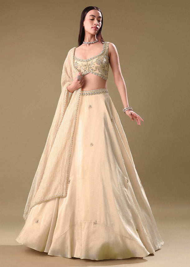 Gold Tissue Lehenga With Hand Embroidered Blouse Set