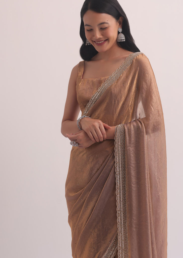 Gold Tissue Silk Saree With Cutdana Embroidery