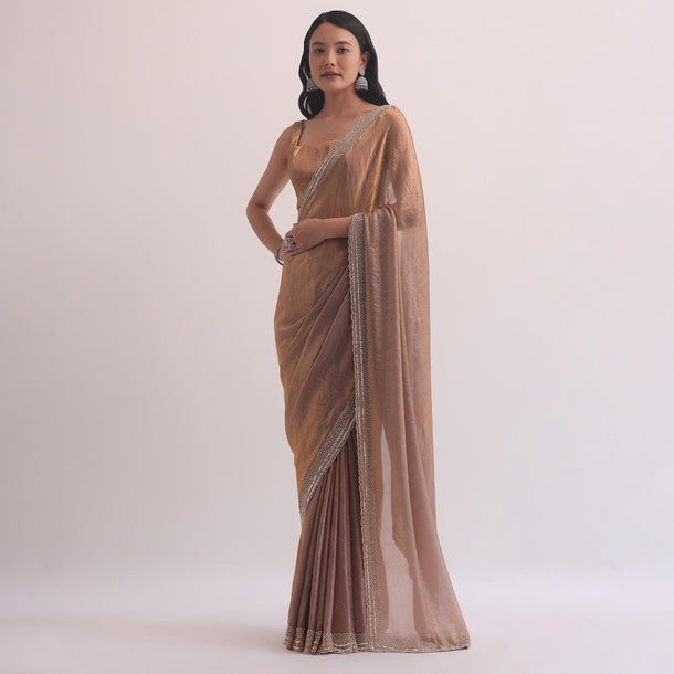 Gold Tissue Silk Saree With Cutdana Embroidery