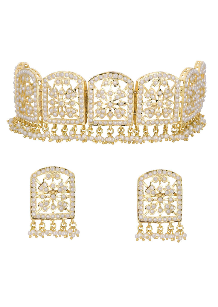 Gold Tone Geometric Kundan Choker Set