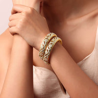 Gold Tone Multicolor Bangle With Kundan And Beads Set of 2