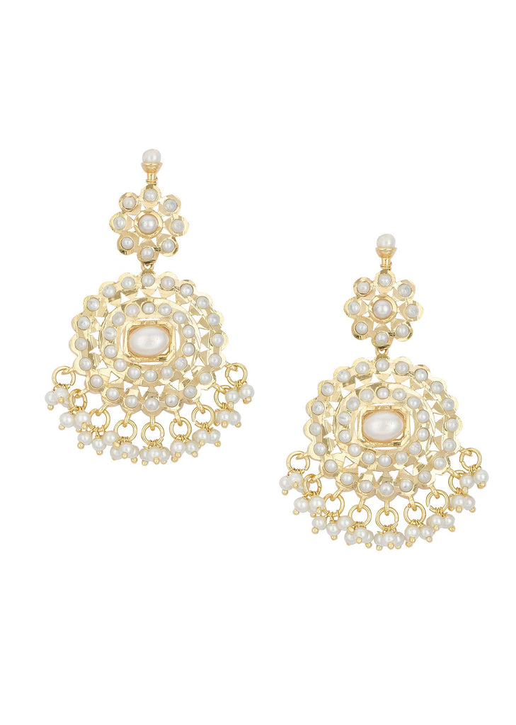 Gold Tone Pendant Kundan Necklace Set With Beads