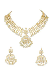 Gold Tone Pendant Kundan Necklace Set With Beads