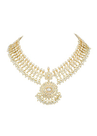 Gold Tone Pendant Kundan Necklace Set With Beads