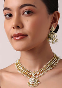 Gold Tone Pendant Kundan Necklace Set With Beads