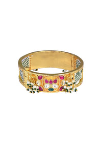 Gold Tone Temple Bangle With Meenakari Set of 2