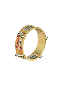 Gold Tone Temple Bangle With Meenakari Set of 2