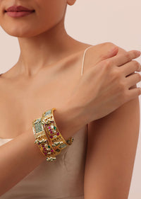 Gold Tone Temple Bangle With Meenakari Set of 2