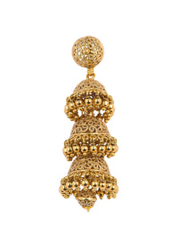 Gold Tone Temple Necklace With Layered Earrings