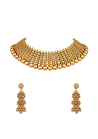 Gold Tone Temple Necklace With Layered Earrings