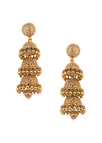 Gold Tone Temple Necklace With Layered Earrings