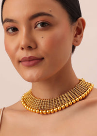 Gold Tone Temple Necklace With Layered Earrings