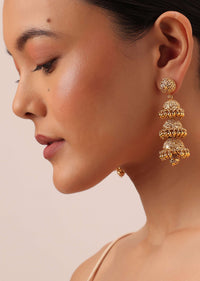 Gold Tone Temple Necklace With Layered Earrings