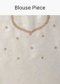 Gold Toned Foil Saree In Tissue With Cut Dana Embroidered Borders