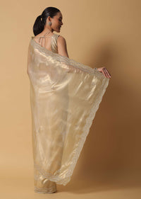 Gold Toned Foil Saree In Tissue With Cut Dana Embroidered Borders