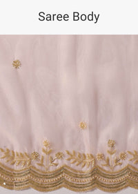 Gold Toned Tissue Saree With Cut Dana Embroidered Borders