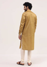 Gold Tussar Silk Kurta Pyjama For Men